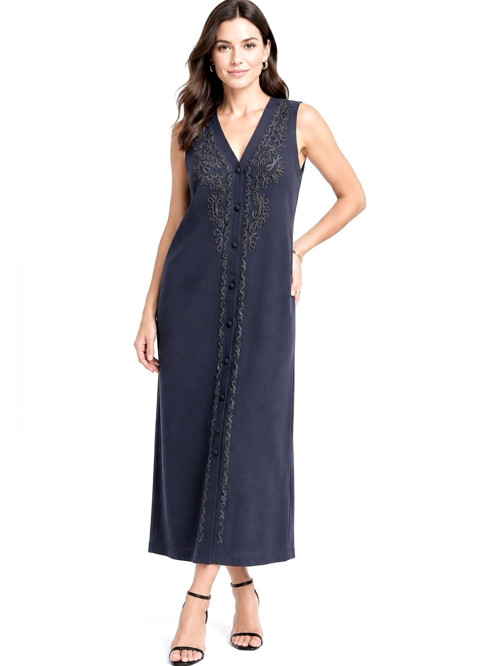 Vintage ALL WEEK LONG Wool 80’ longline black lace button down maxi dress S